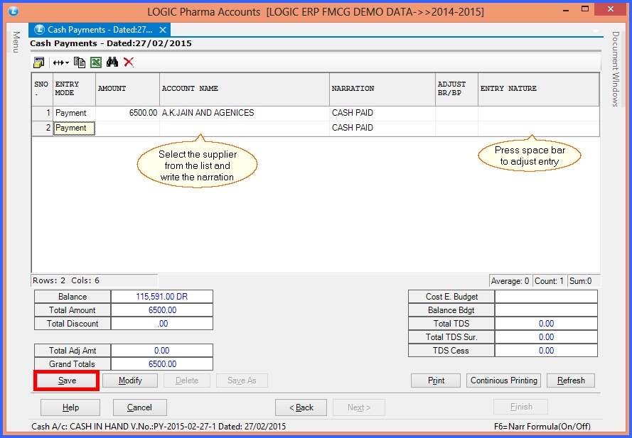 fmcg cash payments account details